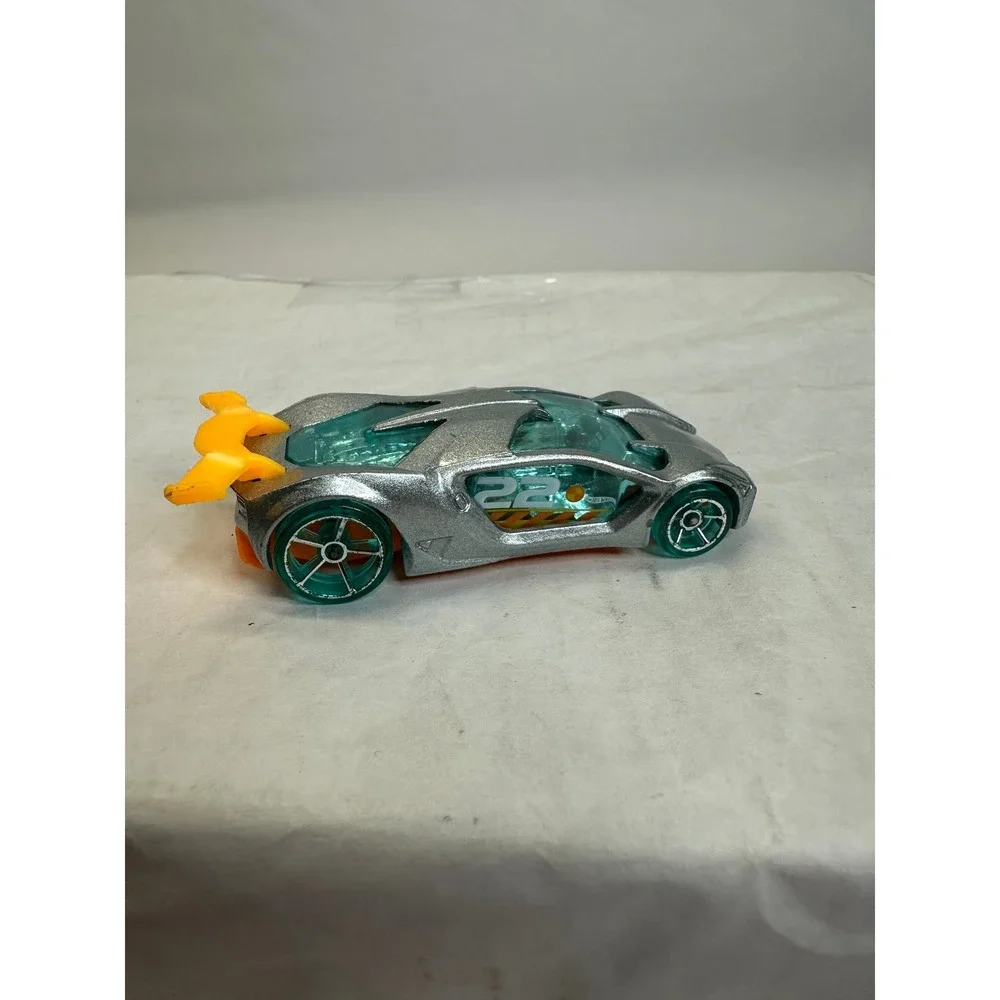 Hot‎ Wheels Impavido Custom Diecast Toy Car Silver Orange Spoiler Teal Wheels